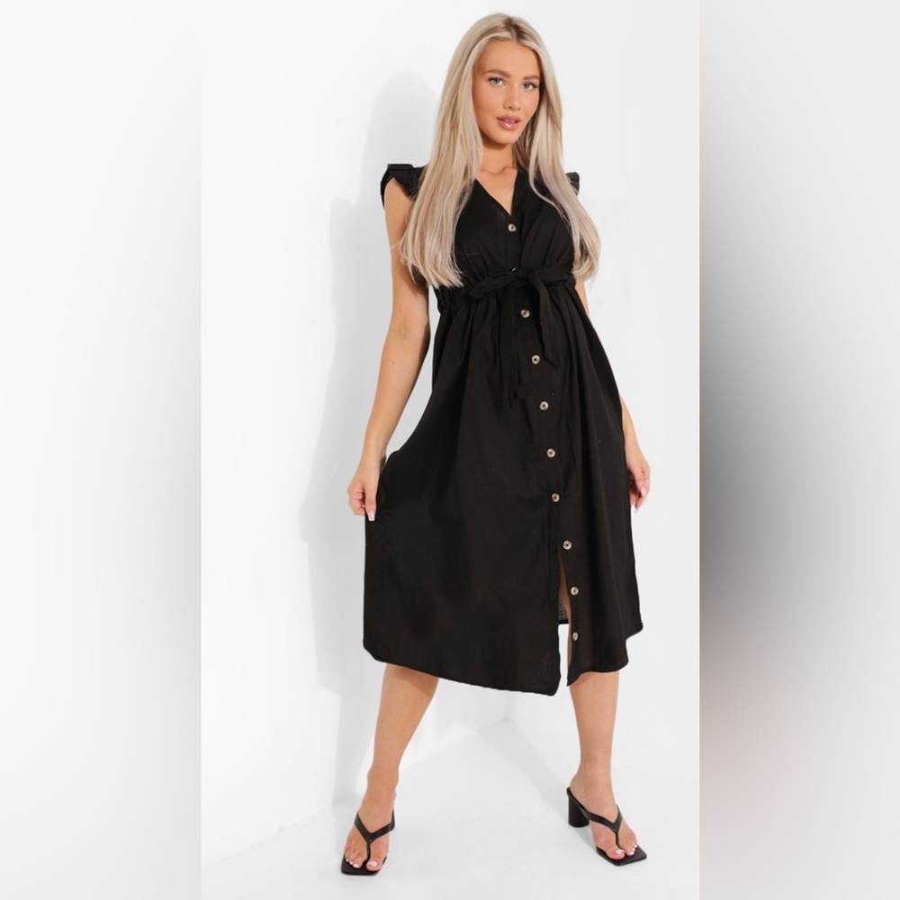 Maternity cotton button down midi dress